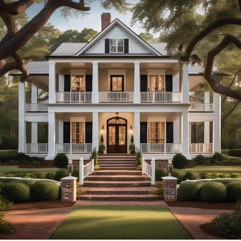 Southern Charm Homes Exterior, French Colonial House Exterior, New Orleans Home Exterior, White Colonial House Exterior, French Colonial House, Old Vintage House, Nantucket Houses, Southern Colonial Homes, Classic Colonial Homes