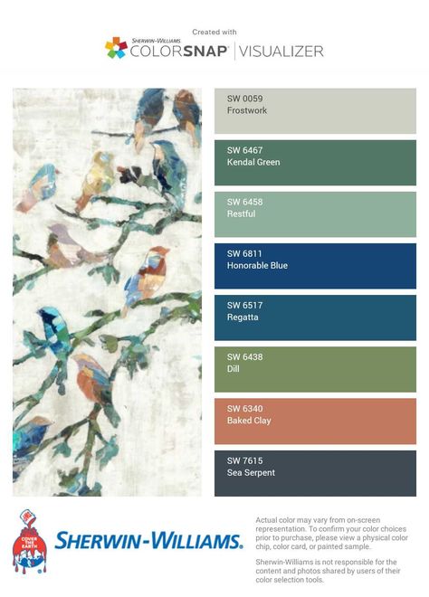 Green And Gray Paint Scheme, Lake Colors Palette, Ceiling Color Ideas Living Room, Green And Blue Color Palette Living Room, Color Palette With Green And Blue, Navy Blue Green Color Palette, Sherwin Williams Restful, Blue And Green Living Room Color Scheme, Lake House Color Palette