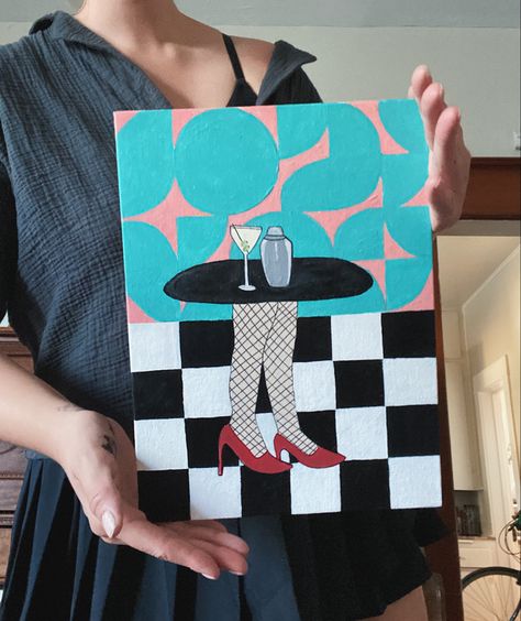 Checkerboard Painting, Martini Decor, Legs Painting, Acrylic Painting Aesthetic, Fake Freckles, Leg Painting, Acrylic Painting Ideas, Paint Canvas, Maximalism