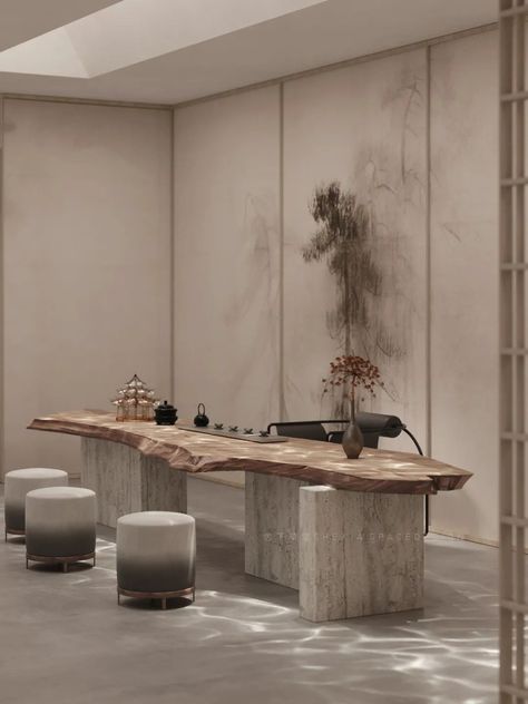 Chinese Tea Room, Centre Table Design, Zen Interiors, Tea Lounge, Spa Interior Design, Spa Interior, Centre Table, Modern Dining Room Tables, Furniture Inspiration