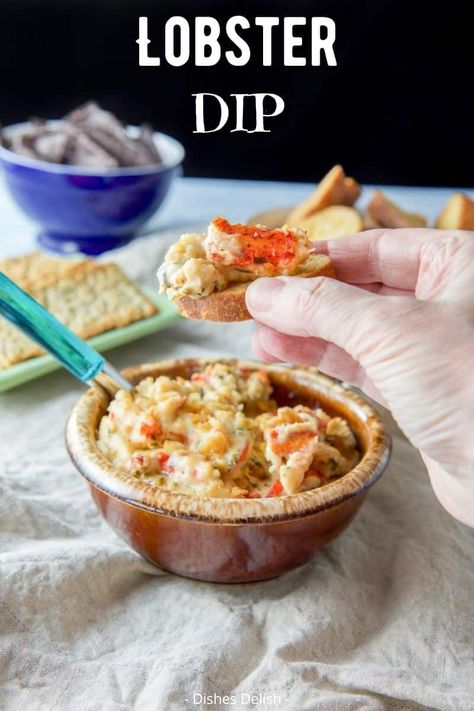 This lobster casserole is so scrumptious! Lots of lobster in a delicious sherry sauce covered in ritz cracker bits!! #lobster #casserole #lobstercasserole #dishesdelish Christmas For 2, Seafood Dips Recipes, Lobster Casserole, Easy Healthy Casseroles, Easy Dinner Casserole Recipes, Sherry Cream Sauce, Sherry Sauce, Lobster Dip, Egg Dip