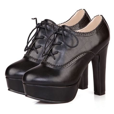 PRICES MAY VARY. [Item Type]: Retro lace-up block heels brogues shoes womens platform chunky wingtip oxfords pumps high heel ankle booties [Main Material]: Synthetic upper,non-slip rubber sole [Heel Height]: Heel height approximately 4.72", Platform height approximately 1.38" [Item Features]: Women's block high heel vintage wingtip oxfords pumps shoes platform chunky ankle boots, Lace up design easy slip on and off. Runs true to size, keep you comfy in all days.Available in black, beige and brow Oxford High Heels, Vintage Black Heels, Heeled Brogues, High Heel Oxfords, Vintage Dress Shoes, Brogues Shoes, Chunky Ankle Boots, Shoes Chunky, Lace Up Block Heel