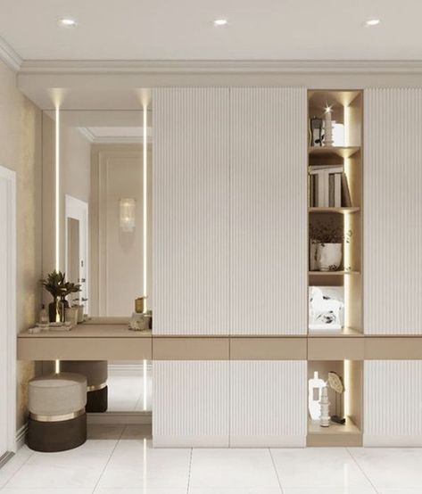 Dressing Table With Wardrobe, Wardrobe And Dressing Table, Dressing Room Interior Design, Hall Wardrobe, Garderobe Design, Modern Dressing Table, Vstupná Hala, Wardrobe Wall, Dressing Table Design