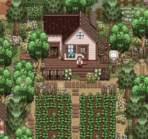 Stardew Sunday!🌲🌱 The 1.6 update has made me bring this back!! Each Sunday I will share a post of my favourite farm design that I’ve come across in the week!🤎 For this week, I’ve chosen this wonderful modded yet simple farm layout! I just find it so cute!! I found this on Pinterest, uploaded by virutalfarmer🤍 Apparently they used the mods below on their farm: 🌱Gwen’s paths 🌱Seasonal Fences by DustBeauty If you have any screenshots of your own Stardew farm, please do send them over & I’ll ... Stardew Valley Small Farm Layout, Stardew Valley Farm Ideas, Stardew Mods, Stardew Farm, Stardew Farms, Farmhouse Layout, Stardew Valley Layout, Stardew Valley Farms, Stardew Valley Fanart