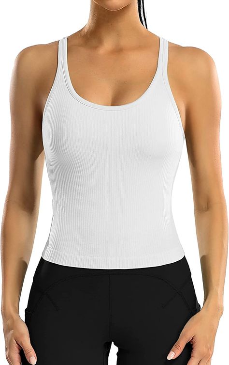 Amazon Athletic Clothes, Women's Workout Top, Womens Workout, Workout Tops For Women, Workout Crop Top, Tank Top Bras, Women's Workout, Compression Fabric, Ribbed Crop Top