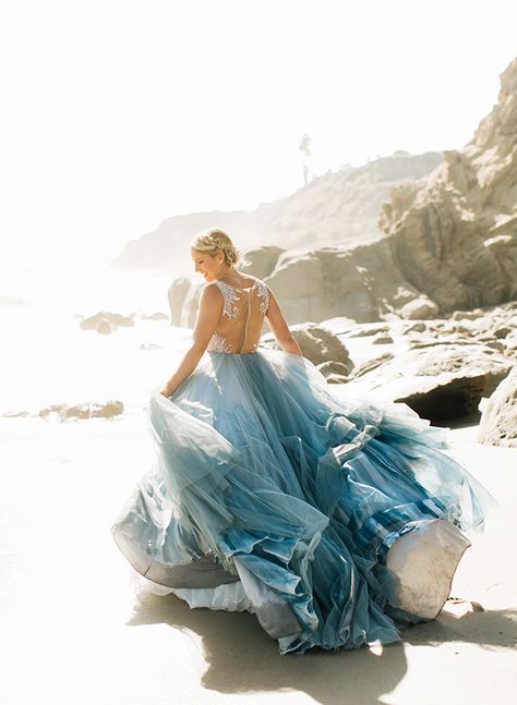 Aqua Blue Waterfront Wedding in Malibu - Inspired By This Malibu Beach Wedding, Blue Wedding Gowns, Colored Wedding Dress, Beachside Wedding, Malibu Wedding, Cake Photography, Waterfront Wedding, Dusty Blue Weddings, Gown Photos