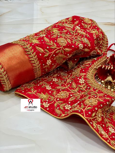 Red Zardosi Blouse, Heavy Bridal Maggam Work Blouses, Bridal Blouse Designs Heavy Work Red, Talambralu Saree Blouse Designs, Red Blouse Work Designs Pattu, Maggam Work Blouse Designs Bridal Heavy, Red Bridal Blouse Designs, Bridal Blouse Designs Heavy Work, Red Blouse Design