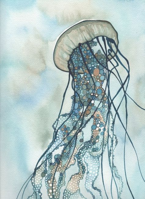 Jellyfish Tamara Phillips, Akvarel Illustration, Animals Tattoo, Jellyfish Print, Jellyfish Art, Sea Art, Kraken, Watercolor Artwork, Jellyfish