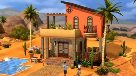 Spanish Tiny House - from Sims 4 Tiny House add-on pack. This is inspiration shot for the virtual build photos and floor plans in this board Spanish Tiny House, Sims 4 Spanish Style House, Sims 4 Micro House, Tiny Home Sims 4, Sims 4 Tiny House, Sims 4 Ps4, Sims 4 Cheats, Cheat Code, Sims 4 House Plans