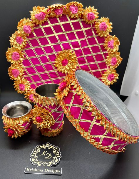 Colorful & Vibrant Rose Decorative Karwa Chauth Thali Set| Thali, Channi, Small Kailash, Glass| Gota Patti Decorations. Perfect gift for daughters, daughter in law, or new brides. Traditional Pooja Thali. Magneta Gota Patti KarwaChauth Thali Set Enjoy the traditional ritual of Karva Chauth by bringing home this beautifully decorated Thali Set. This set is absolutely elegant and will add more charm to your special day during this festive season. Bring in shine to your auspicious day and celebrate Karwa Thali Decoration, Karva Chauth Decoration Ideas, Karwachauth Thali Set, Karvachauth Thali Decoration, Karwa Chauth Thali Set, Karwa Chauth Decoration Ideas, Karwachauth Decoration Ideas, Karwachauth Thali Decoration Ideas, Karva Chauth Thali Decoration