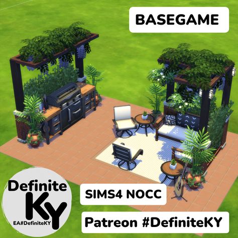 Sims 4 Base Game Backyard, Sims 4 Backyard Ideas No Cc, The Sims 4 Backyard Ideas, Sims Backyard Ideas, Sims 4 Landscaping Ideas, Sims 4 Backyard Ideas, Sims 4 Backyard, Sims 4 Packs, Grill Deck