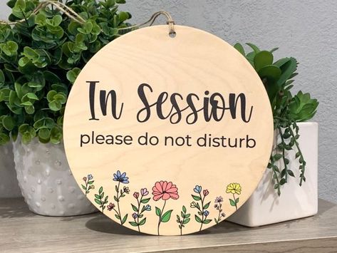 Create a welcoming atmosphere in your therapy office with personalized round door signs. Door Sign Ideas, Round Door Signs, Office Door Sign, Office Door Signs, Laser Cut Wood Crafts, Office Door, Therapy Office, Professional Office, Round Door