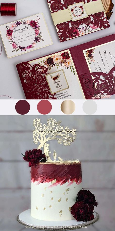 Wine Red Wedding Cake, Burgundy And Blush Wedding Cake, Champagne And Burgundy Wedding, Champagne And Red Wedding, Burgundy Weddings, Champagne Wedding Cakes, Wine Red Wedding, Burgundy Wedding Cake, Winter Wedding Color Palette