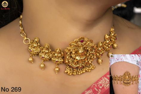 Lakshmi Choker Gold, Lakshmi Devi Choker Designs, Simple Gold Choker Designs, Laxmi Jewellery, Gold Neckles, Lakshmi Haram, Armlet Gold, Ruby Jewelry Necklaces, Cerave Moisturizing Cream