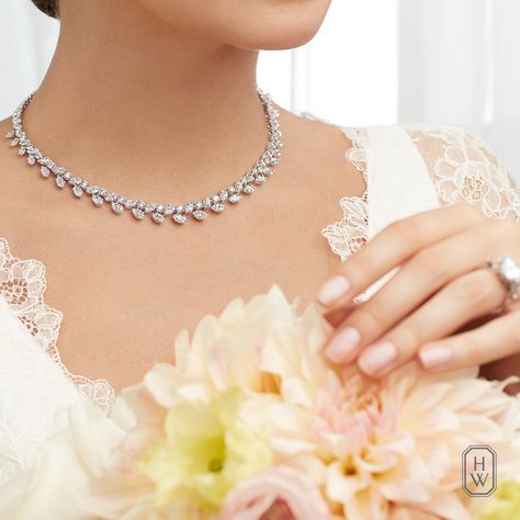 A delicate arrangement of wedding day jewels, including The House's exceptional Winston™ Cluster Diamond Necklace, for unparalleled bridal brilliance. #BrilliantlyInLove Jewelry Pics, Diamond Necklace Simple, Bridal Diamond Necklace, Neck Pieces Jewelry, Diamond Pendant Sets, Pearl Necklace Designs, Diamond Necklace Designs, Bride Jewelry, Diamond Necklace Set