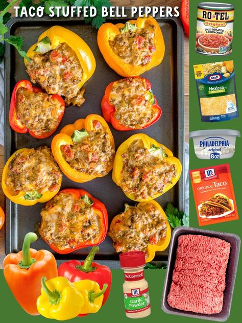 🫑🌮 These are my new favorite!!... - Sweet Tea and Sprinkles | Facebook Cheese Stuffed Bell Peppers, Ground Beef Cream Cheese, Cream Cheese Stuffed Peppers, Bell Pepper Recipes, Cheese Stuffed Peppers, Work Meals, Colby Jack Cheese, Hamburger Recipes, Cheese Stuffed