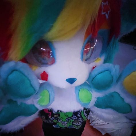 Sparkle Dog Fursuit, Rainbow Fursuit, Sparkledog Fursuit, Bug Fursuit, Cute Fursuits, Bunny Fursuit, Fursuit Ideas, Kemono Fursuit, Fur Suit