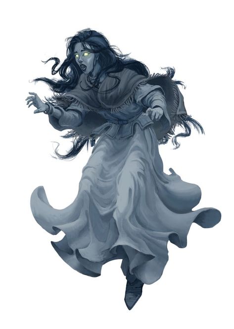 Ghost Dnd 5e, Female Ghost Art Character Design, D&d Undead, Female Ghost Character Design, Ghost Dnd Character, Dnd Ghost Monster, Dnd Ghost Character Art, Dnd Ghost Art, Pathfinder 2e Character Art