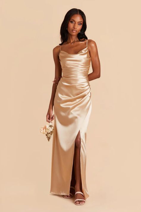 Gold Bridesmaid Dresses Under $100 | Birdy Grey Maid Of Honor Dress Gold, Gold Dama Dresses Quinceanera Long, Pale Gold Dress, White And Gold Bridesmaid Dress, Bridesmaid Gold Dress, Long Gold Dresses, Dark Gold Bridesmaid Dresses, Satin Gold Bridesmaid Dress, Gold Satin Dress Long