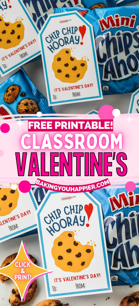 Free Printable Chip Chip Hooray Valentine Tags, these tags make Valentine’s Day easy! They work great with any chocolate chip cookies! Valentine Craft Kids Easy, Free Printable Valentines Tags, Chip Chip Hooray, Free Printable Valentines Cards, Valentine Kids, Valentine Treat, Gift Tag Design, Valentines Gift Tags, Printable Valentines Cards