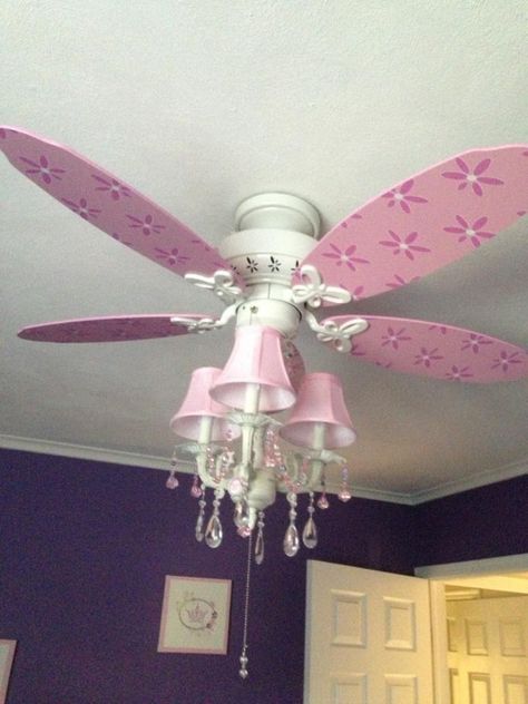 Chandelier ceiling fan combination Girls Ceiling Fan, Pink Ceiling Fan, Princess Chandelier, Girls Chandelier, Fan Makeover, Fixtures Design, Purple Chandelier, Pink Ceiling, Chandelier Ceiling Fan