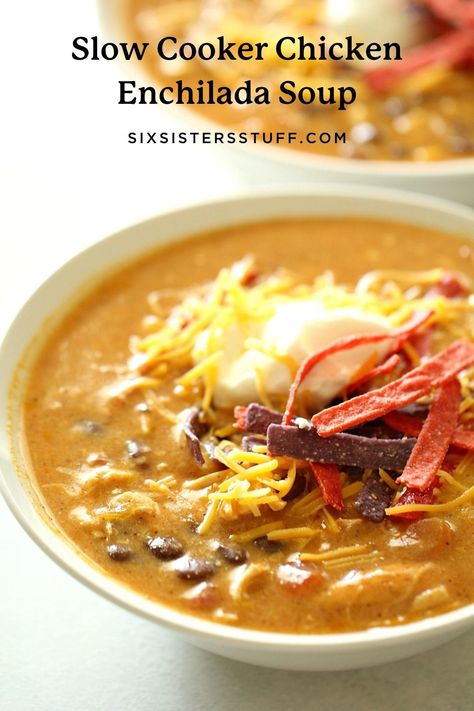 Zupas Soup, Slow Cooker Chicken Enchilada Soup, Six Sisters Stuff, Chicken Enchilada Soup, Enchilada Soup, Copycat Restaurant Recipes, Chicken Enchilada, Enchilada Sauce, Chicken Enchiladas