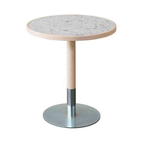 Description A luxe inset marble tabletop elevates Miniforms’ updated take on a bistro table. Available in both square and round models, Briscola has a bit of the flavor of ‘70s Italian coffee bars, highlighted by the randomly patterned stone. Framed in wood to match the supporting center pedestal, the table has a round metal base in a choice of black or silvery zinc. Specifications Size Square: 29.5" h x 27.6" w x 27.6" d (75x70x70cm) Round: 29.5" h x 27.6" dia (75x70cm) Base: 18.1" dia (46cm) M Metal Round Dining Table, Unique Dining Tables, Marble Detail, Coffee Bars, Interior Design Consultation, Marble Table Top, Small Dining Table, Italian Coffee, Wall Table