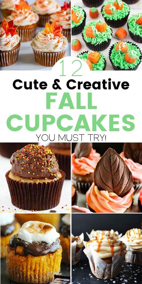 Fall Dessert Recipes Cupcakes, Fall Festival Cupcakes, Easy Fall Decorated Cupcakes, Mini Fall Cupcakes, Autumn Cupcake Ideas, Fancy Fall Cupcakes, Fall Cupcakes For Kids, Easy Fall Cupcake Decorating Ideas, Fall Inspired Cupcakes