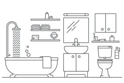 Drawing Bathroom, Bathroom Sketch, 3d Paper Houses, Wine Pics, Bathroom Drawing, House Doodle, Paper Duck, House Template, Easy Drawing Tutorial