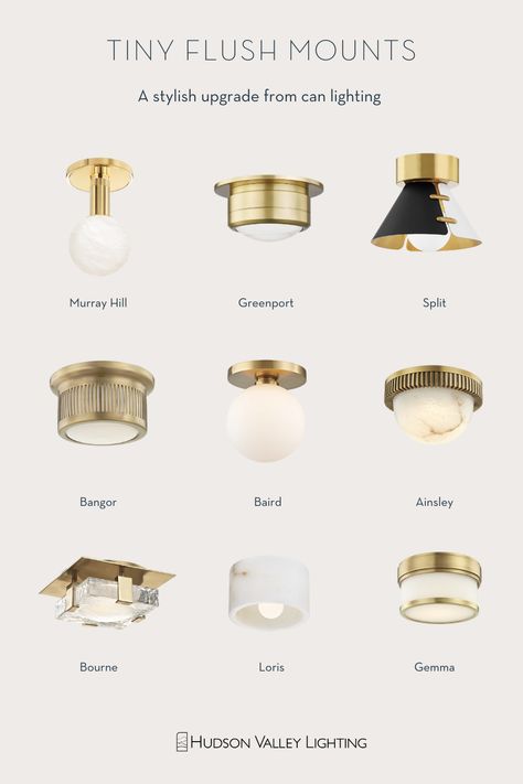 Can light replacements, recess lighting replacements, mini lights, mini flush mounts Alternatives To Recessed Lighting, Recessed Lighting Replacement, Recessed Light Alternative, Alternative To Can Lights, Recessed Lighting Alternative, Upgrade Recessed Lighting, Brass Recessed Lighting, Decorative Recessed Lighting Ideas, Small Bedroom Light Fixtures