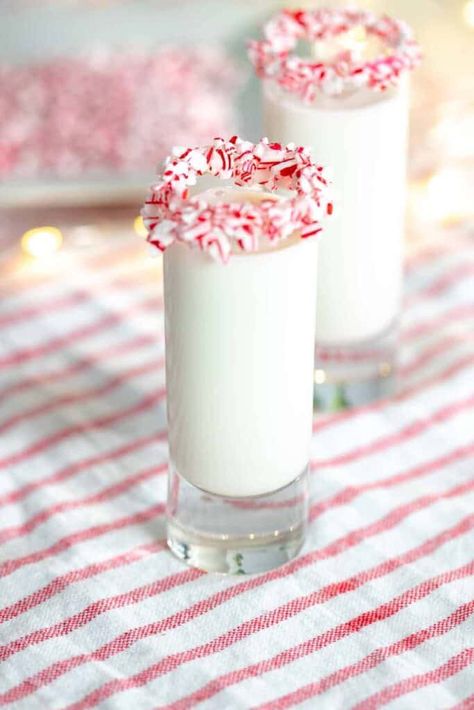 Candy Cane Shots Recipe, Candy Cane Shots, Desserts Shooters Recipes, Desserts Shooters, Christmas Dessert Drinks, Shooters Recipes, Rumchata Drinks, Rumchata Recipes, Peppermint Vodka