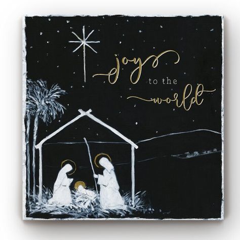 The Holiday Aisle 'Joy To The World Nativity' Wrapped Canvas Graphic Art on Canvas | Wayfair Christmas Chalkboard Art, Christmas Chalkboard, Religious Christmas, Christmas Nativity, Window Painting, Holy Night, Chalkboard Art, Joy To The World, Christmas Paintings