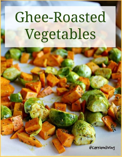 This post includes a recipe for ghee-roasted vegetables that are healthy and delicious. This side dish is paleo and appropriate for dairy sensitivities. #ghee #paleo How To Roast Vegetables, Roasted Winter Vegetables, Ghee Recipe, Yummy Vegetable Recipes, Roast Vegetables, Vegetarian Ideas, Paleo Side Dishes, Atkins Diet Recipes, Ayurvedic Recipes