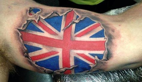 Union Flag ripped skin tattoo British Flag Tattoo, British Army Tattoo, Union Jack Tattoo, Welsh Tattoo, Ripped Skin Tattoo, British Tattoo, Red Line Flag, Tattoo Uk, Army Tattoos