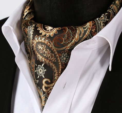 A Gentleman's Guide to Wearing a Cravat or an Ascot Mens Cravats, Cravat Tie, Brown Oxford Shoes, Ascot Ties, Brown Oxfords, Tie Men's, Paisley Floral, Well Dressed Men, Men's Suits