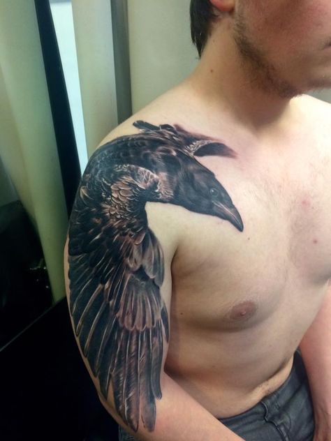 Feather Tattoo Meaning, Scandinavian Tattoo, Feather Tattoo Design, Mens Shoulder Tattoo, Crow Tattoo, Norse Tattoo, Raven Tattoo, R Tattoo, Bird Tattoo