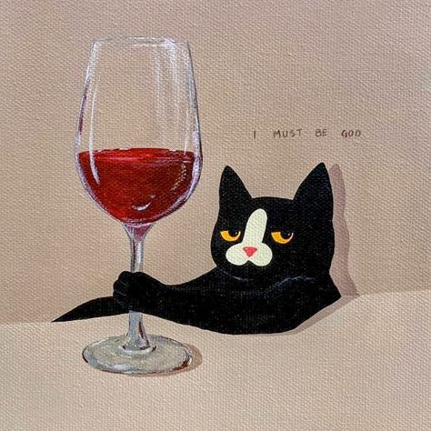 Labyrinth, A Cat, Black Cat, Wine, Black And White, Canvas, Glass, Red, White