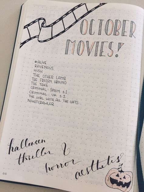 Bujo Movie List, October Movies, Bullet Journal October, List Of Movies, Horror Movies List, Movie Tracker, Journal Things, Journal 2024, Bujo Ideas