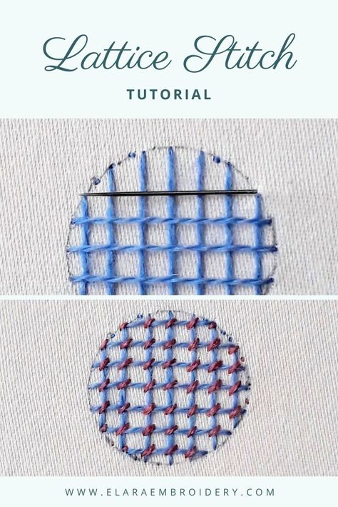 Lattice stitch, also known as trellis stitch, is a great filling stitch for your embroidery. A quick and easy way to fill large areas. Plus the grid is a great base for getting creative with colours and patterns. A popular crewel embroidery stitch, click for a tutorial along with tips for getting the best finish. Trellis Stitch Embroidery, Embroidery Inspiration Ideas, Embroidery Tricks, Embroidery Beginners, Trellis Stitch, Bordado Jacobean, Couching Stitch, Crewel Embroidery Patterns, How To Stitch