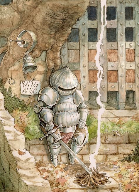 oddeum: “ ‘Siegmeyer of the 100 Acre Woods’ - Watercolor, ink Dark Souls + Winnie the Pooh = me watching ‘Best Friends Play Dark Souls’ for far too long. ” Dark Souls Siegmeyer, Soul Saga, Souls Art, Soul Game, Demon Souls, Dark Souls 3, Dark Souls Art, Dark Soul, Watercolor Ink