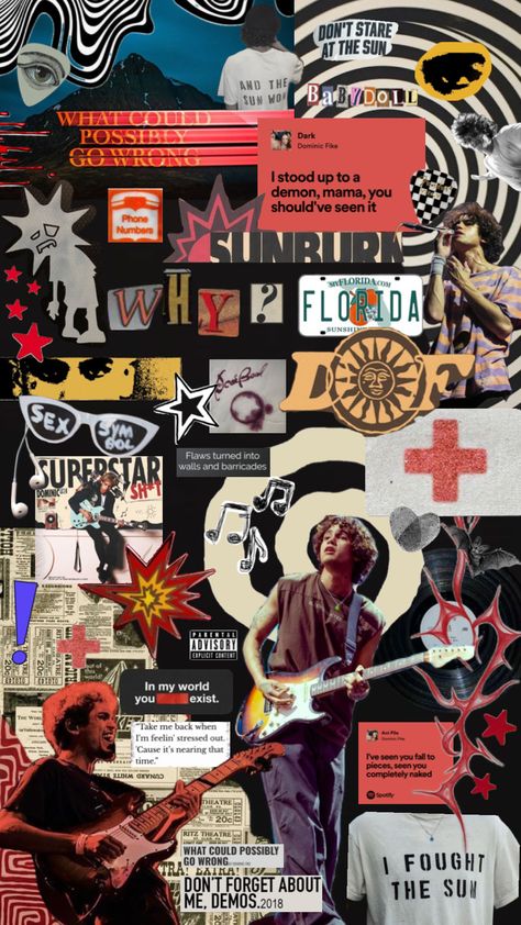 #dominicfike #dominicfikewallpaper #whatcouldpossiblygowrong #dontforgetaboutmedemos #sunburn Dominic Fike Wallpaper, Collage Wallpaper Aesthetic, Printable Wall Poster, Album Cover Wallpaper Collage, Dominic Fike, Spiderman Art Sketch, Cage The Elephant, Collage Wallpaper, Cover Wallpaper