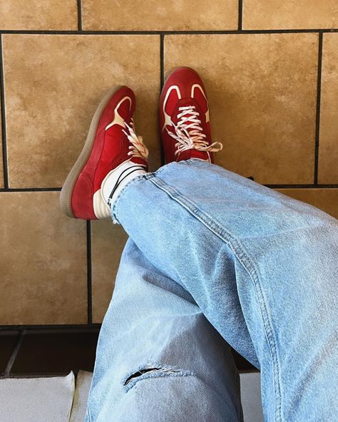 Might just wear these @alohas sneakers all summer, I’m in love! I picked them up in a few other colors too and they’re the perfect pop of color. . . . #redsneakers #red #ootd #shoes #sneakers #sneakerhead #redshoes #outfitoftheday #jeans #shoesaddict #shoeslover #shoestagram Alohas Outfits, Red Shoes Outfit Men, Alohas Sneakers, Red Outfit Men, Red Ootd, Red Shoes Outfit, Red Sneakers, I Pick, Red Outfit