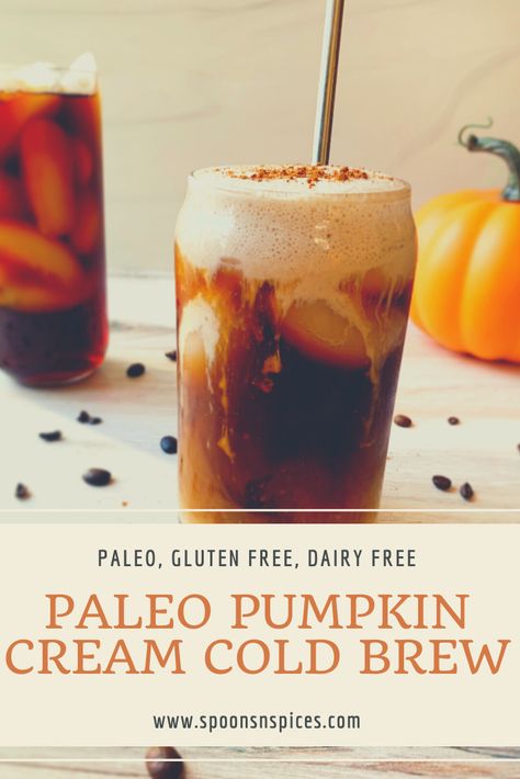 Dairy Free Pumpkin Cream Cold Brew, Autumn Drinks, Pumpkin Spice Frappuccino, Pumpkin Cream Cold Brew, Pumpkin Spice Cream, Cream Cold Brew, Paleo Drinks, Cold Brew Recipe, Light Drinks