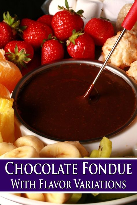 A homemade chocolate fondue, surrounded by fruit, coconut macaroons, marshmallows, and more. Chocolate Fondue Recipe For Fondue Pot, Best Chocolate Fondue Recipe, At Home Chocolate Fondue, Dark Chocolate Fondue Recipe, How To Make Fondue, Melting Pot Copycat Recipes Chocolate Fondue, Easy Chocolate Fondue Recipe, Chocolate Fondue Recipe, Fondue Recipes