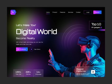 Virtual Reality | Landing Page Website by Applligent Technologies on Dribbble Vr Website Design, Tech Landing Page Design, Technology Landing Page, Website Design Technology, Tech Web Design, Creative Landing Page Design, Gaming Websites, Vr Design, Technology Design Graphic