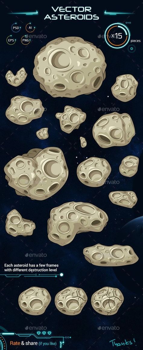 Set of Vector Asteroids Sprites Che Guevara Art, Space Map, Space Astronomy, Hair Illustration, Space Artwork, Space Games, Spaceship Art, Graphic Designing, Social Icons