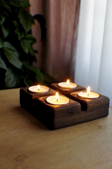 Natural Wood Candle Holder, Rustic Wood Candle Holders, Candle Holder Wedding, Decor Coffee Table, Scrap Wood Crafts, Wood Candle Holder, Wooden Candle Holder, Candle Holders Wedding, Coffee Table Decor