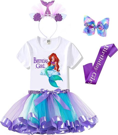 Shirt, Rainbow Tutu Dress, Satin Sash, Headband – Birthday Gifts for Girls Costume Rainbow Tutu Dress, Girls Mermaid Costume, Mermaid Birthday Outfit, Unicorn Birthday Outfit, Baby Costumes Girl, Rainbow Tutu, Rainbow Mermaid, Mermaid Outfit, Little Mermaid Birthday