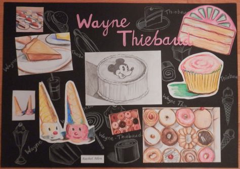 Looking at Wayne Thiebaud Wayne Thiebaud Artist Research Page, Wayne Thiebaud Gcse Sketchbook, Artist Research Page, Gcse Sketchbook, Drawing Worksheets, 2024 Art, Wayne Thiebaud, Gcse Art, Sketchbook Pages