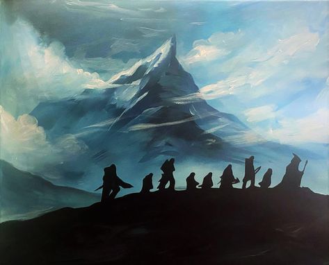 Lord of the Rings - Paint and Sip Event The Lord Of The Rings Painting, Lotr Nursery, Paint And Sip Event, Paint And Sip At Home, Paint And Sip Ideas, Lord Of The Rings Fellowship, Home Kits, Hippie Painting, Landscape Art Painting